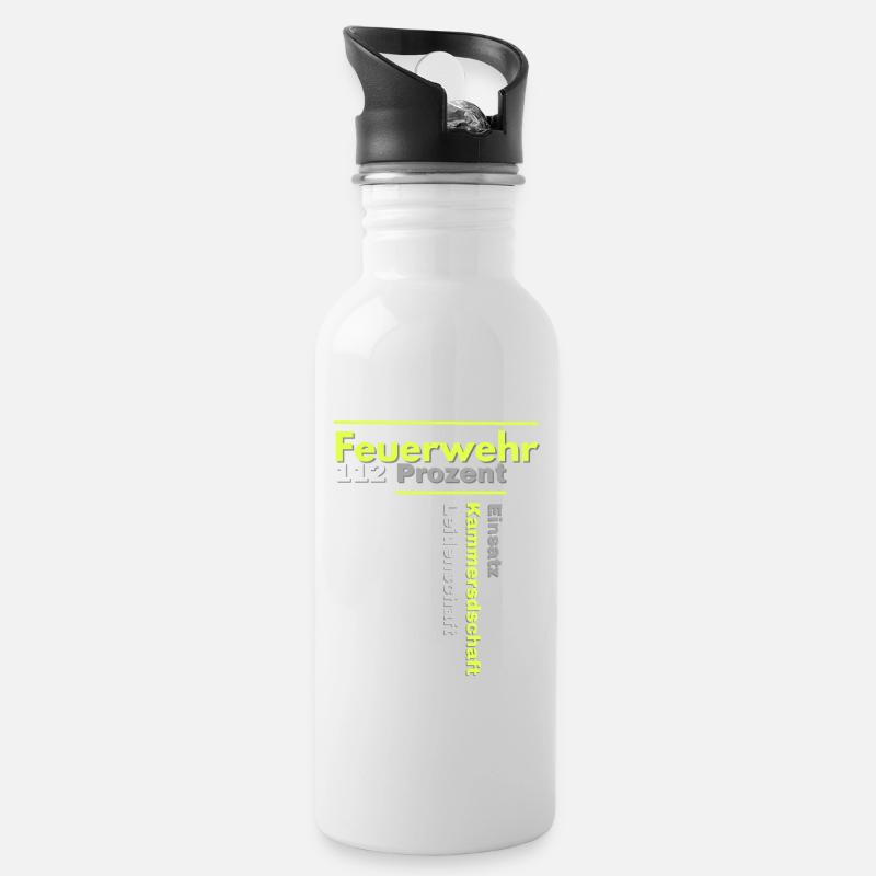 Feuerwehr Design - Trinkflasche mit integriertem Trinkhalm - Weiß