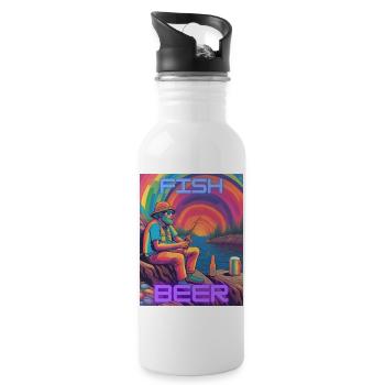 Fish & Beer - Trinkflasche mit integriertem Trinkhalm - Weiß - Rechts