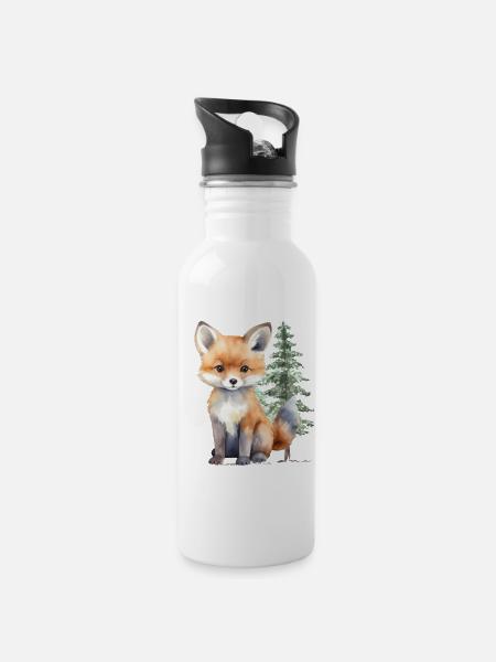 Fox in the forest - Water bottle with straw - white