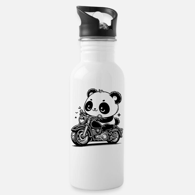panda moto kawaii - Gourde avec paille intégrée - blanc