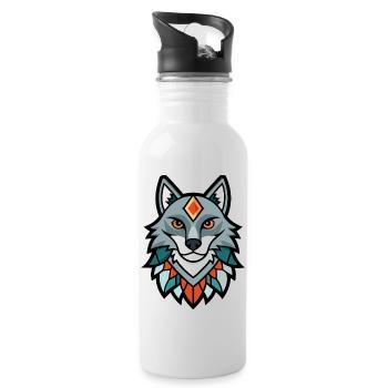 Mahakali Mystischer Wolfskult - Trinkflasche mit integriertem Trinkhalm - Weiß - Rechts
