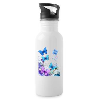Papillons - Gourde avec paille intégrée - blanc - Droite