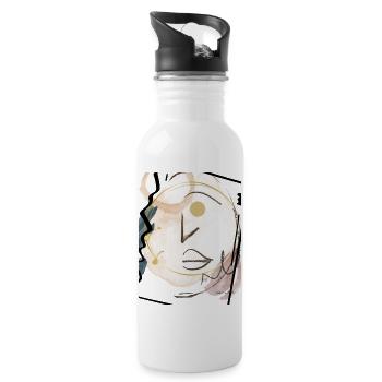Modern design with abstract face, watercolor background, - Water bottle with straw - white - Right
