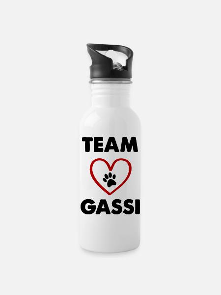 team gassi - Trinkflasche mit integriertem Trinkhalm - Weiß