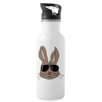 Hase mit Sonnenbrille Herznase - Trinkflasche mit integriertem Trinkhalm - Weiß - Rechts