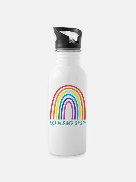 Schulkind 2024 grün - Trinkflasche mit integriertem Trinkhalm - Weiß