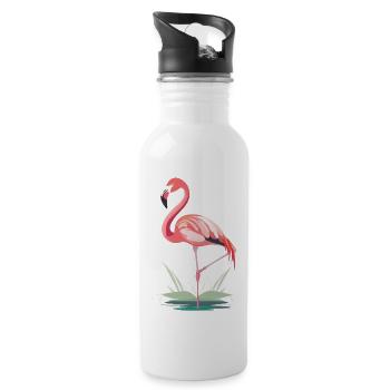Flamingo - Trinkflasche mit integriertem Trinkhalm - Weiß - Rechts