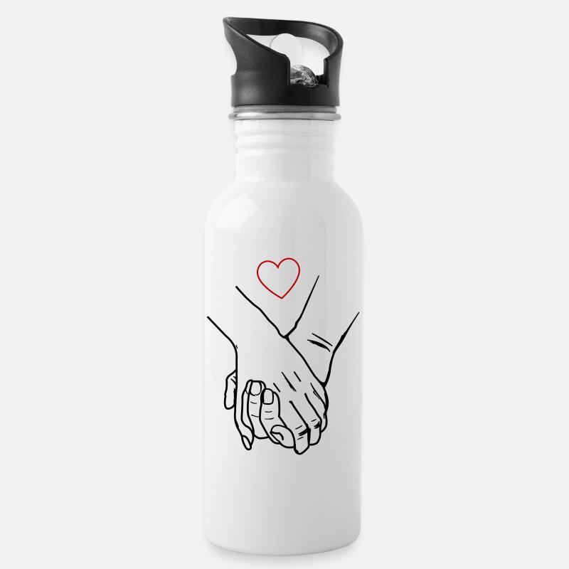 hände herzen - Trinkflasche mit integriertem Trinkhalm - Weiß