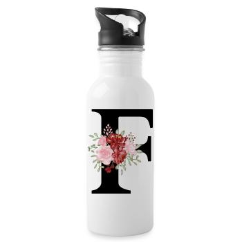 Roter Blumenbuchstabe F - Trinkflasche mit integriertem Trinkhalm - Weiß - Rechts
