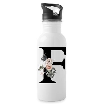 Tropischer Blumenbuchstabe f - Trinkflasche mit integriertem Trinkhalm - Weiß - Rechts