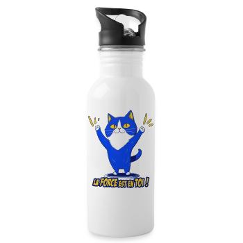 chat humour, la force est en toi ! - Gourde avec paille intégrée - blanc - Droite