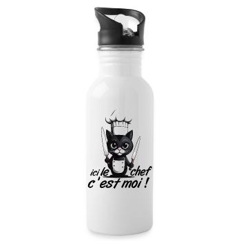ici le chef c'est moi ! humour chat chef cuisine - Gourde avec paille intégrée - blanc - Droite