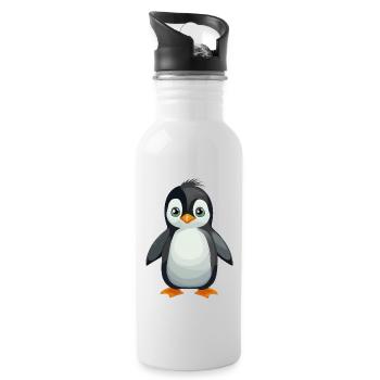 Pinguin - Trinkflasche mit integriertem Trinkhalm - Weiß - Rechts