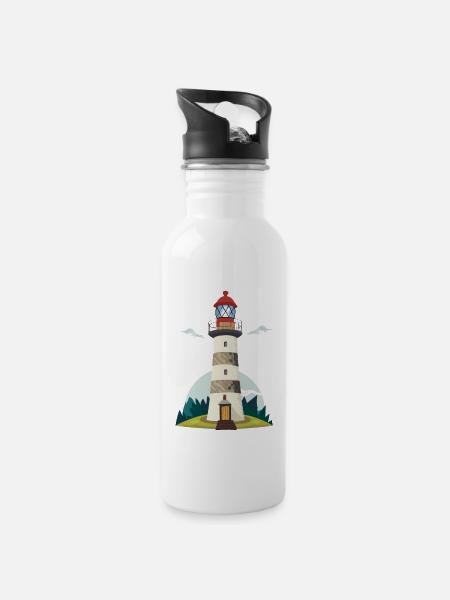 Leuchtturm - Trinkflasche mit integriertem Trinkhalm - Weiß
