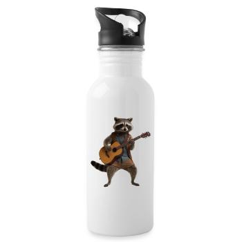 Waschbär Gitarre - Trinkflasche mit integriertem Trinkhalm - Weiß - Rechts