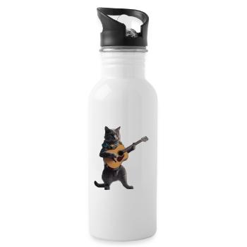 Katze Gitarre - Trinkflasche mit integriertem Trinkhalm - Weiß - Rechts