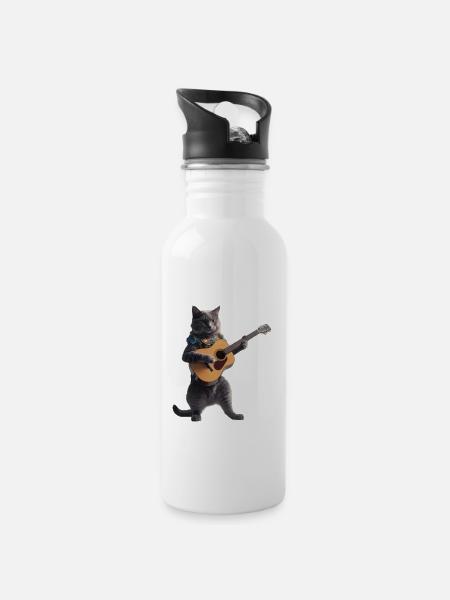Cat Guitar - Water bottle with straw - white
