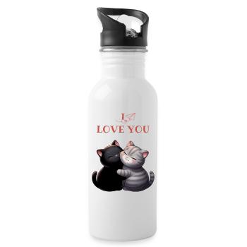 2 chats noir et gris I love you - Gourde avec paille intégrée - blanc - Droite