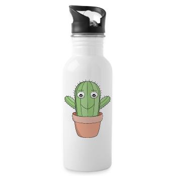 Un joli cactus souriant - Gourde avec paille intégrée - blanc - Droite