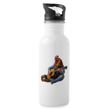 Rooster Hen Gitarre - Trinkflasche mit integriertem Trinkhalm - Weiß - Rechts