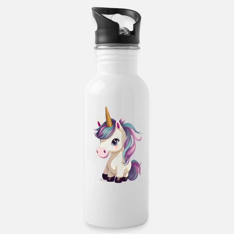 Einhorn - Trinkflasche mit integriertem Trinkhalm - Weiß