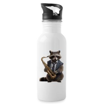 raccoon musician saxophone - Water bottle with straw - white - Right