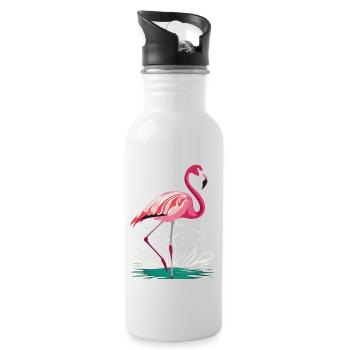 Flamingo - Trinkflasche mit integriertem Trinkhalm - Weiß - Rechts