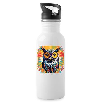 Popart Owl - Water bottle with straw - white - Right