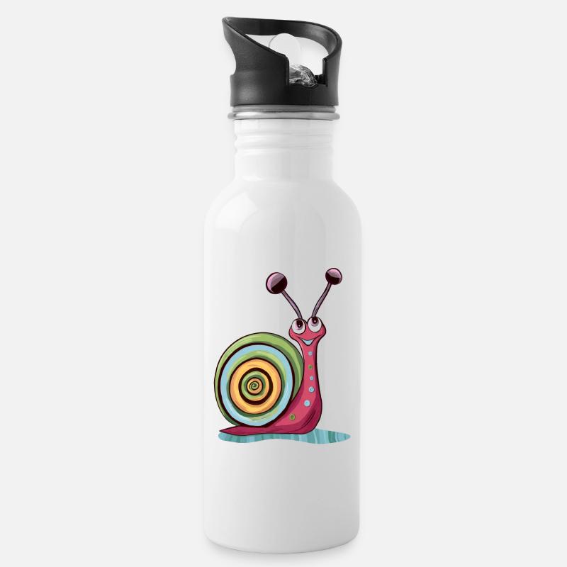 Niedliche Schnecke - Trinkflasche mit integriertem Trinkhalm - Weiß