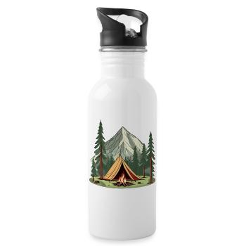 Illustration tent and campfire in nature - Water bottle with straw - white - Right