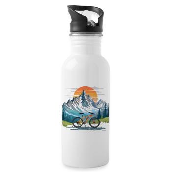Mountain biking in front of mountains - Water bottle with straw - white - Right