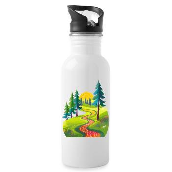 Wanderweg der sich über eine Wiese schlängelt - Trinkflasche mit integriertem Trinkhalm - Weiß - Rechts