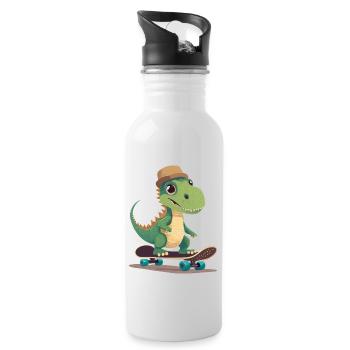 Cute dinosaur riding skateboard - Water bottle with straw - white - Right