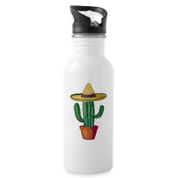 Kaktus mit Sombrero - Trinkflasche mit integriertem Trinkhalm - Weiß - Rechts