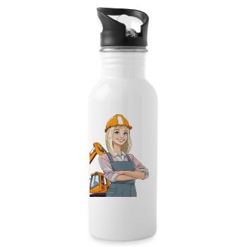 Construction worker or architect on construction site - Water bottle with straw - white - Right