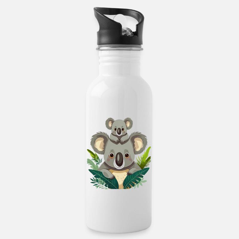 Niedlicher Koala im Urwald - Trinkflasche mit integriertem Trinkhalm - Weiß
