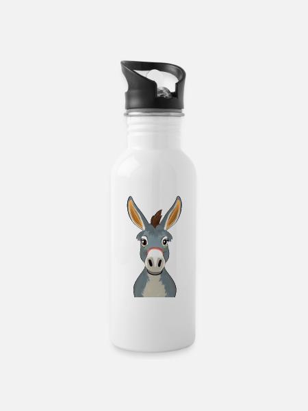 Esel - Trinkflasche mit integriertem Trinkhalm - Weiß