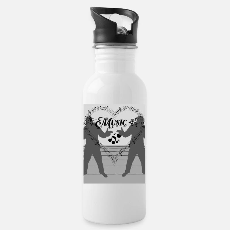 Liebe Zur Musik Herz - Trinkflasche mit integriertem Trinkhalm - Weiß