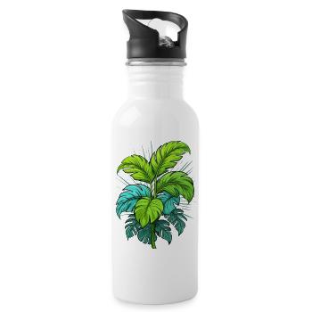 Tropical Leaves - Water bottle with straw - white - Right