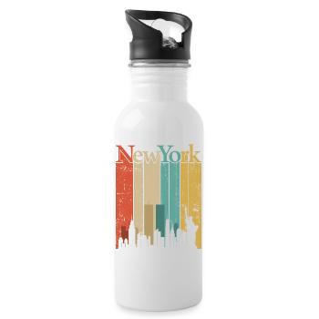 New York Skyline Retro Stripes - Water bottle with straw - white - Right