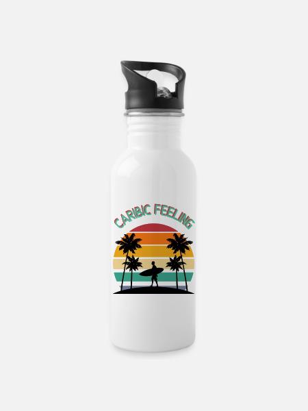 Caribic Feeling - Trinkflasche mit integriertem Trinkhalm - Weiß