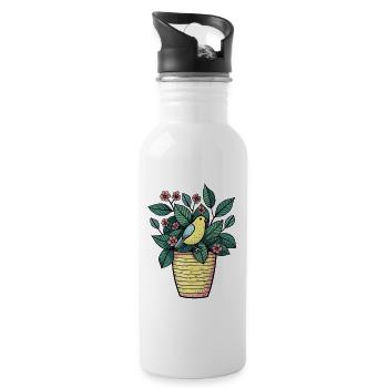 Bird in Flower Pot - Style Drawing - Water bottle with straw - white - Right