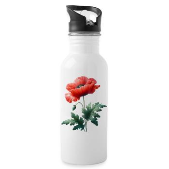 Motif du coquelicot : Un coquelicot rouge vif - Gourde avec paille intégrée - blanc - Droite