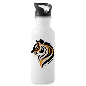Modernes Tigerportrait - Trinkflasche mit integriertem Trinkhalm - Weiß - Rechts