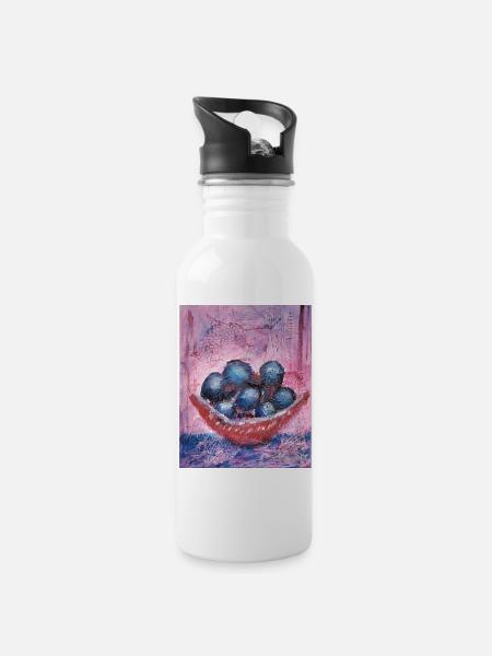 Blueberrys auf Pastellhintergrund - Trinkflasche mit integriertem Trinkhalm - Weiß