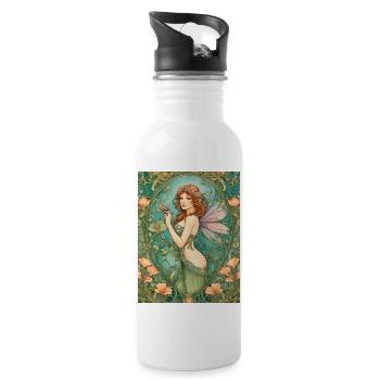Jugendstil-Fee in magischer Natur - Trinkflasche mit integriertem Trinkhalm - Weiß - Rechts