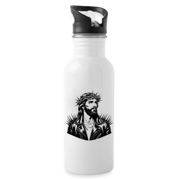 Jesus Christus mit stylischer Frisur & Lederjacke - Trinkflasche mit integriertem Trinkhalm - Weiß - Rechts