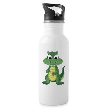 Niedliches Krokodil - Trinkflasche mit integriertem Trinkhalm - Weiß - Rechts