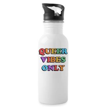 Queer Vibes Nur Regenbogenfarben - Trinkflasche mit integriertem Trinkhalm - Weiß - Rechts