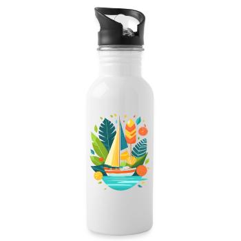 Crazy summer illustration with yacht - Water bottle with straw - white - Right